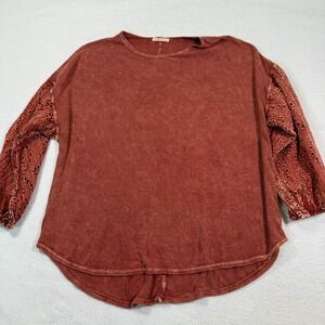 Hummingbird Top Women S Rust Rayon Stretch Crew Neck Long‎ Sleeve Blouse